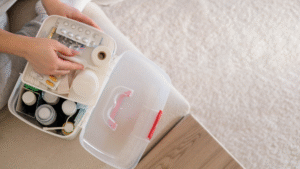 someone going through an emergency kit